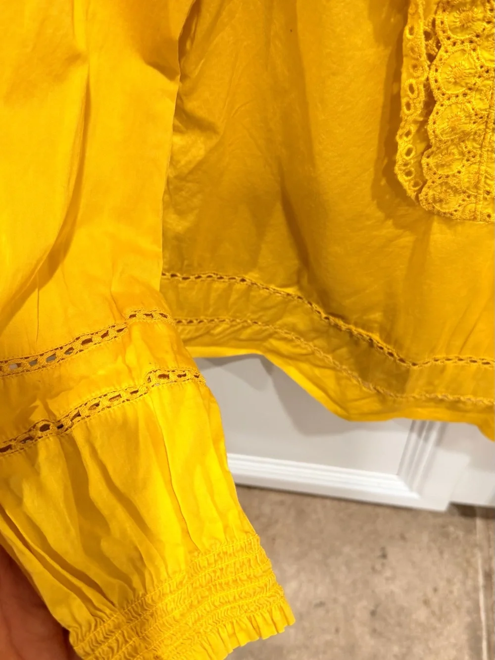 J. Crew Bright Yellow Lace-Front Peasant Blouse